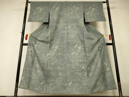 平和屋着物＊夏物 訪問着 生紬 手描き 草花文 正絹 逸品 AABI0734jd