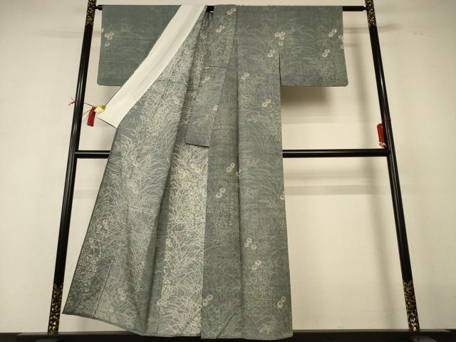 平和屋着物＊夏物 訪問着 生紬 手描き 草花文 正絹 逸品 AABI0734jd