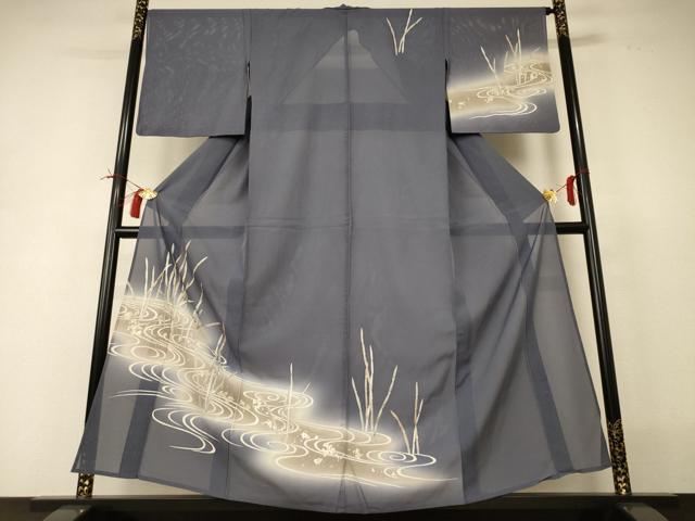 平和屋着物＊夏物 訪問着 絽 木賊 暈し染め 金銀彩 正絹 逸品 AABI0735jd