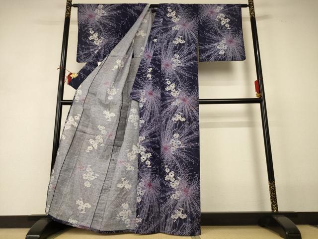 平和屋着物＊夏物 小紋 絽 乱菊 綿 AABI0736jd