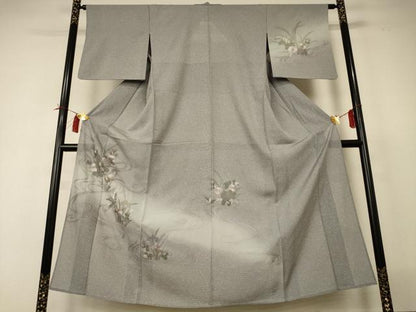 平和屋着物＊夏物 訪問着 絽 刺繍 流水草花文 暈し染め 正絹 逸品 AABI0741jd