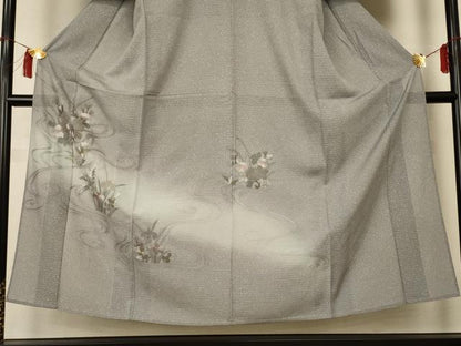 平和屋着物＊夏物 訪問着 絽 刺繍 流水草花文 暈し染め 正絹 逸品 AABI0741jd