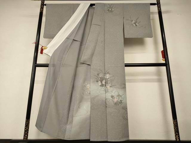 平和屋着物＊夏物 訪問着 絽 刺繍 流水草花文 暈し染め 正絹 逸品 AABI0741jd