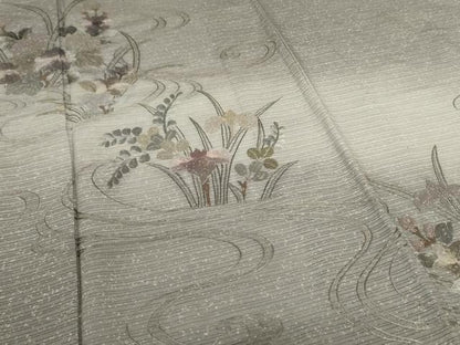 平和屋着物＊夏物 訪問着 絽 刺繍 流水草花文 暈し染め 正絹 逸品 AABI0741jd