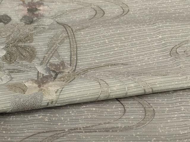 平和屋着物＊夏物 訪問着 絽 刺繍 流水草花文 暈し染め 正絹 逸品 AABI0741jd