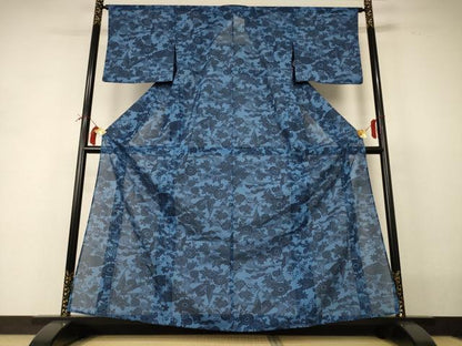 平和屋着物＊夏物 小紋 絽 流水草花文 洗える着物 AABI0744jd