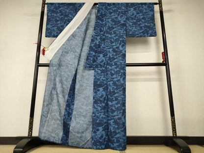 平和屋着物＊夏物 小紋 絽 流水草花文 洗える着物 AABI0744jd