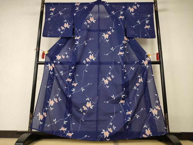 平和屋着物＊夏物　小紋　絽　草花文　洗える着物　AABI0746jd