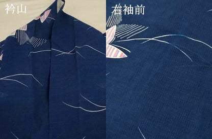 平和屋着物＊夏物 小紋 紗 芝舞蝶文 洗える着物 AABI0747jd