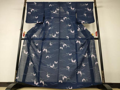 平和屋着物＊夏物 小紋 紗 芝舞蝶文 洗える着物 AABI0747jd