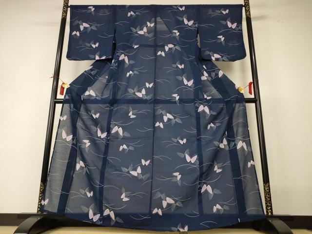 平和屋着物＊夏物 小紋 紗 芝舞蝶文 洗える着物 AABI0747jd