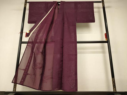 平和屋着物＊夏物 色無地 風景紋紗 黒鳶色 正絹 逸品 AABI0753jd