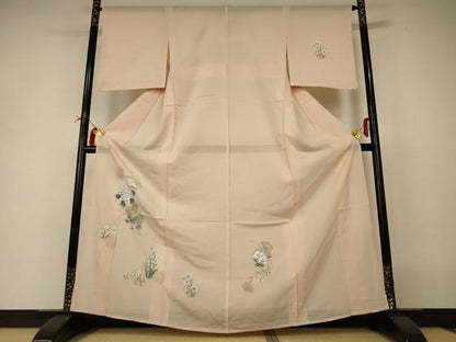 平和屋着物＊夏物 訪問着 絽 手描き 雪輪草花文 金銀彩 正絹 逸品 AABI0760jd