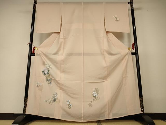 平和屋着物＊夏物 訪問着 絽 手描き 雪輪草花文 金銀彩 正絹 逸品 AABI0760jd