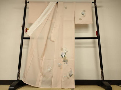 平和屋着物＊夏物 訪問着 絽 手描き 雪輪草花文 金銀彩 正絹 逸品 AABI0760jd