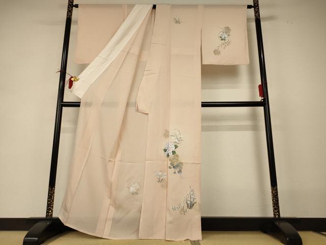 平和屋着物＊夏物 訪問着 絽 手描き 雪輪草花文 金銀彩 正絹 逸品 AABI0760jd