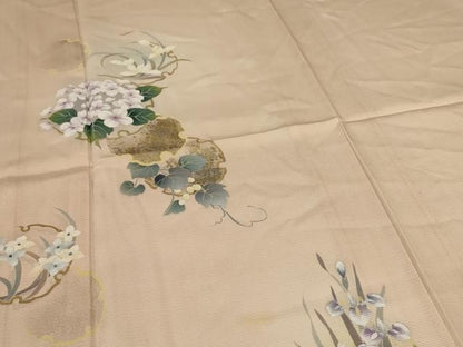 平和屋着物＊夏物 訪問着 絽 手描き 雪輪草花文 金銀彩 正絹 逸品 AABI0760jd