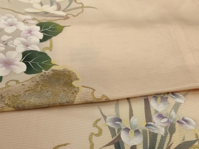 平和屋着物＊夏物 訪問着 絽 手描き 雪輪草花文 金銀彩 正絹 逸品 AABI0760jd