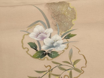 平和屋着物＊夏物 訪問着 絽 手描き 雪輪草花文 金銀彩 正絹 逸品 AABI0760jd