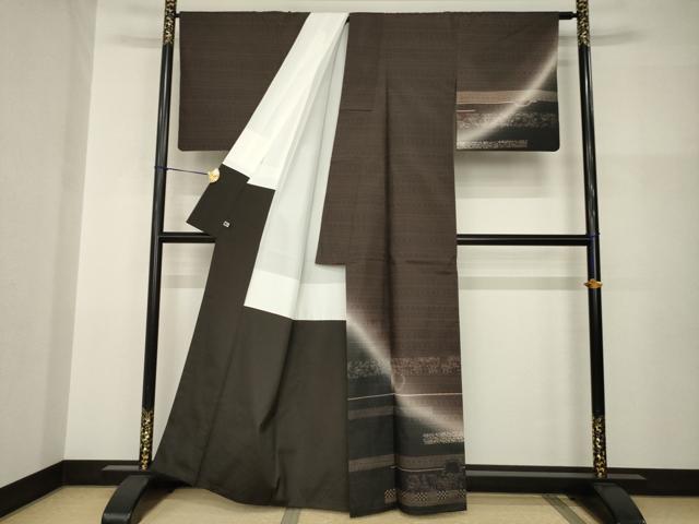 平和屋着物●本場大島紬　染大島　訪問着　段違い更紗花文　暈し染め　正絹　逸品　AABI0762ck