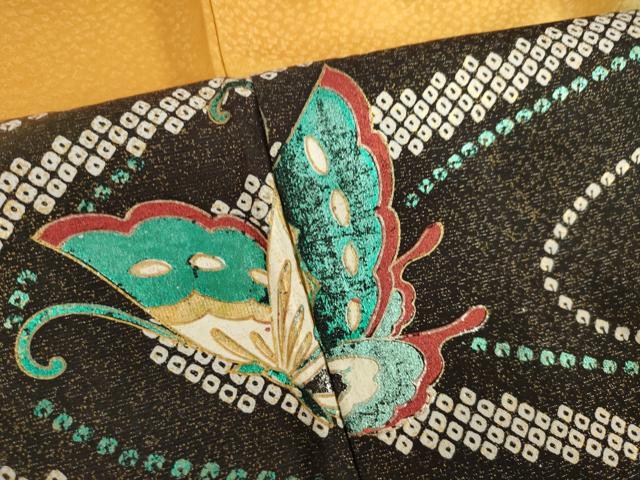 平和屋着物●訪問着　流水花蝶文　暈し染め　金銀彩　銀通し地　正絹　逸品　AABI0763ck