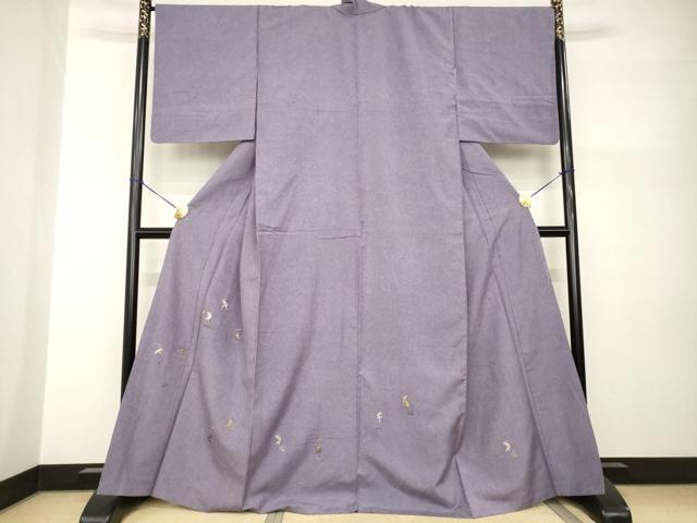 平和屋着物●訪問着　紬地　刺繍　墨流し文様　鳥獣戯画　正絹　逸品　AABI0765ck