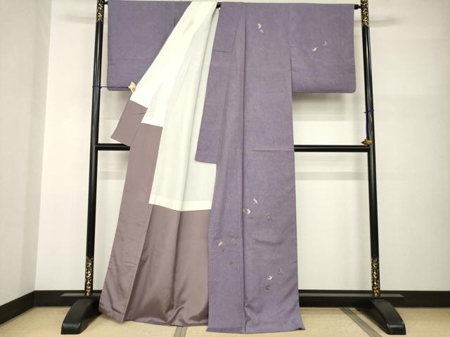 平和屋着物●訪問着　紬地　刺繍　墨流し文様　鳥獣戯画　正絹　逸品　AABI0765ck
