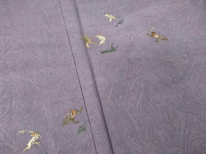 平和屋着物●訪問着　紬地　刺繍　墨流し文様　鳥獣戯画　正絹　逸品　AABI0765ck