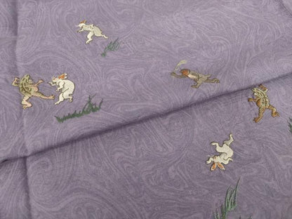 平和屋着物●訪問着　紬地　刺繍　墨流し文様　鳥獣戯画　正絹　逸品　AABI0765ck