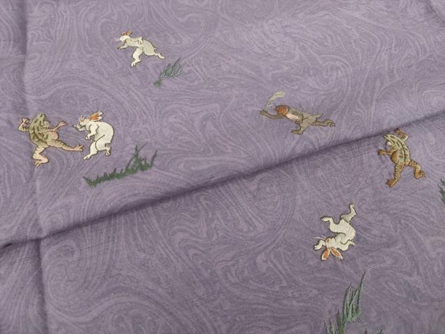 平和屋着物●訪問着　紬地　刺繍　墨流し文様　鳥獣戯画　正絹　逸品　AABI0765ck