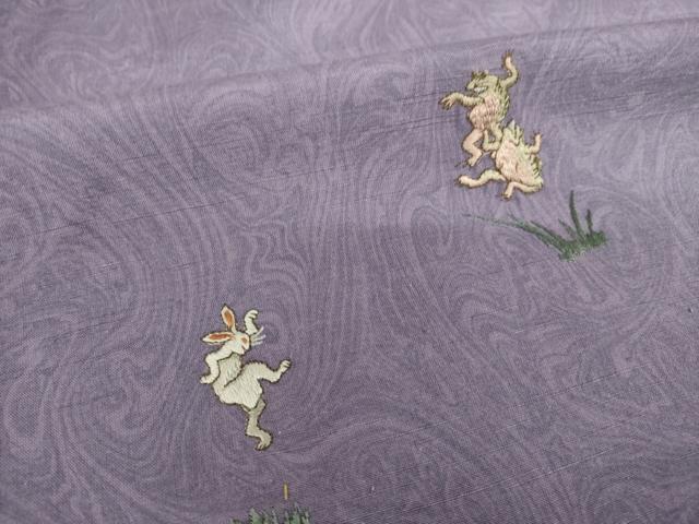 平和屋着物●訪問着　紬地　刺繍　墨流し文様　鳥獣戯画　正絹　逸品　AABI0765ck
