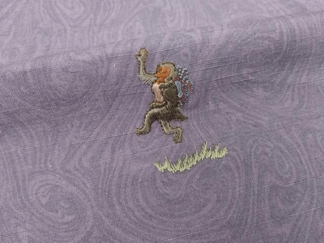 平和屋着物●訪問着　紬地　刺繍　墨流し文様　鳥獣戯画　正絹　逸品　AABI0765ck