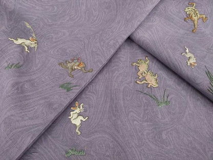 平和屋着物●訪問着　紬地　刺繍　墨流し文様　鳥獣戯画　正絹　逸品　AABI0765ck