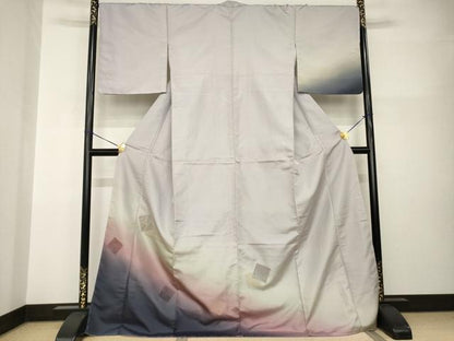 平和屋着物●訪問着　引箔大島　色紙重ね文　暈し染め　金糸　ロング丈　正絹　逸品　未使用　AABI0766ck