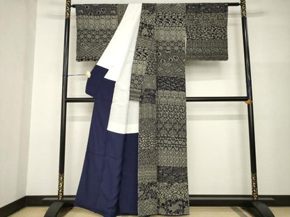 平和屋着物●藍造り国選定無形文化財　藍師・佐藤昭人　小紋　百柄　正絹　逸品　AABI0768ck
