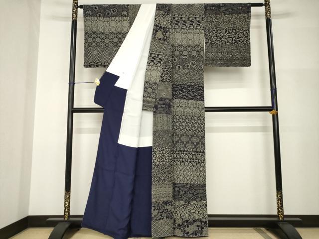 平和屋着物●藍造り国選定無形文化財　藍師・佐藤昭人　小紋　百柄　正絹　逸品　AABI0768ck