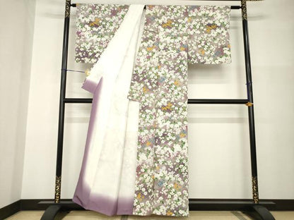 平和屋着物●上質な小紋　草花文　暈し染め　正絹　逸品　AABI0769ck