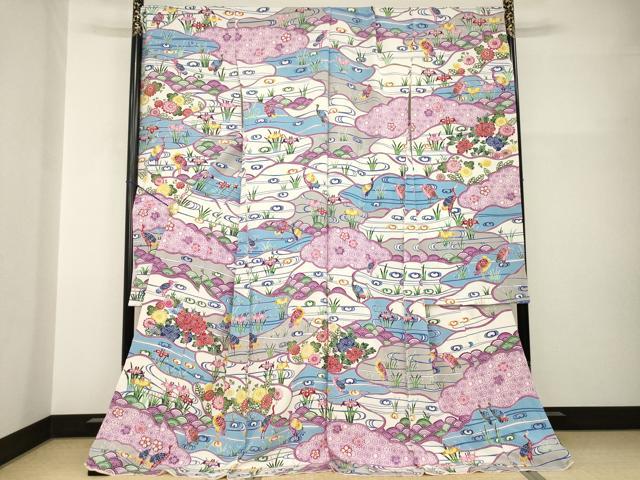 平和屋着物●豪華振袖　紅型　流水花鳥文　仮絵羽　逸品　未使用　AABI0770ck