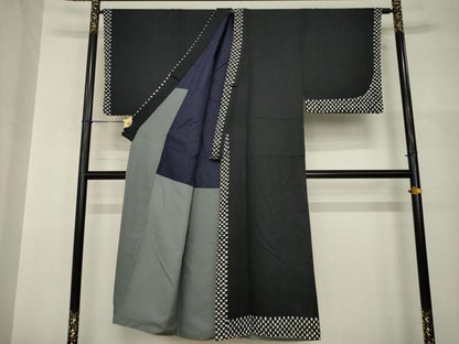 平和屋着物●男性　訪問着　市松文　正絹　逸品　AABI0772ck