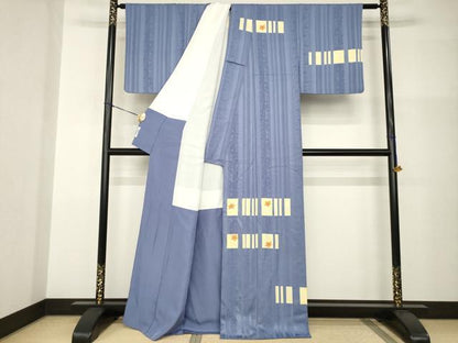 平和屋着物●京友禅　渥美博也　訪問着　駒刺繍　段違い花文　正絹　逸品　AABI0774ck