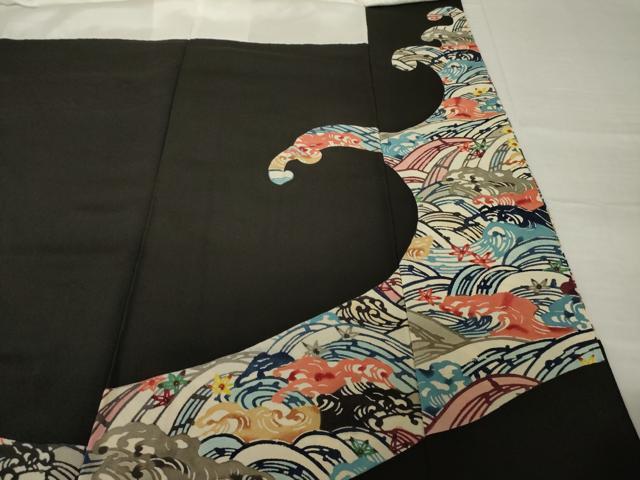 平和屋着物●豪華黒留袖　紅型　刺繍　立波文　金糸　正絹　逸品　AABI0776ck