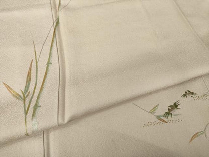 平和屋着物●色留訪問着　蘇州刺繍　蟹　金糸　正絹　逸品　未使用　AABI0777ck