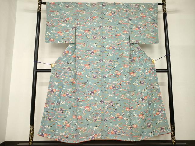 平和屋着物●上質な小紋　型染め　花蝶文　正絹　逸品　AABI0781ck