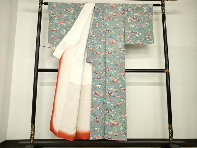 平和屋着物●上質な小紋　型染め　花蝶文　正絹　逸品　AABI0781ck