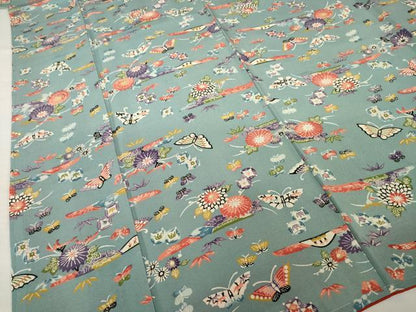 平和屋着物●上質な小紋　型染め　花蝶文　正絹　逸品　AABI0781ck