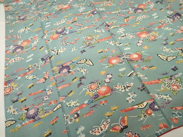 平和屋着物●上質な小紋　型染め　花蝶文　正絹　逸品　AABI0781ck