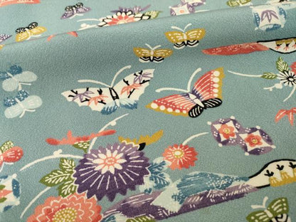 平和屋着物●上質な小紋　型染め　花蝶文　正絹　逸品　AABI0781ck