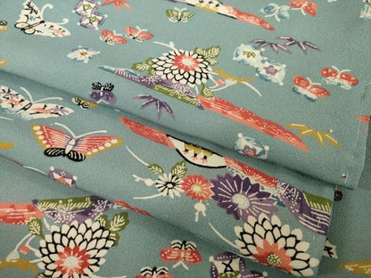 平和屋着物●上質な小紋　型染め　花蝶文　正絹　逸品　AABI0781ck