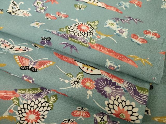 平和屋着物●上質な小紋　型染め　花蝶文　正絹　逸品　AABI0781ck