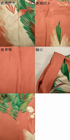 平和屋本店●アンティーク　大正ロマン　振袖　駒刺繍　御所車花文　金彩　正絹　逸品　AABI0783ck